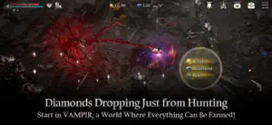 A character hunting in a dark field with diamonds dropping, captioned diamonds dropping just from hunting