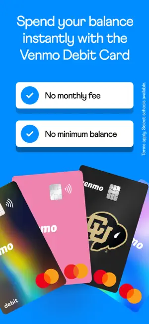 Debit card designs beside claims of no monthly fee and no minimum balance