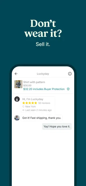 Chat between buyer and seller with the seller's rating shown