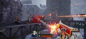 Malum Caedo firing a bolter at cultists on a snowy bridge