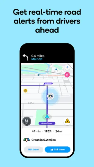 Crash alert ahead with buttons to confirm whether it is still there