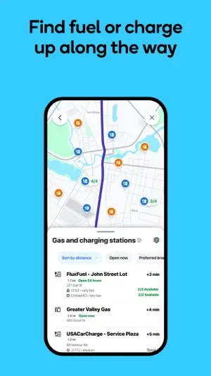 Fuel and charging station list with prices and connector availability