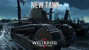 New Tank banner: a Renault FT tank on a muddy road in the rain
