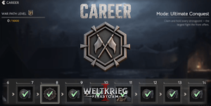 Career screen at War Path level 31 with the Ultimate Conquest mode selected
