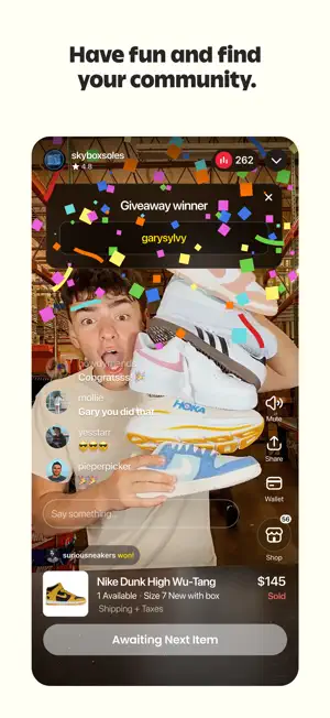 Giveaway winner announced during a sneaker auction stream