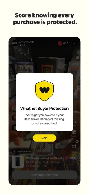 Buyer protection dialog shown before a first purchase