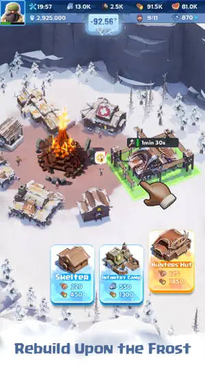 Settlement rebuilt around a central fire with build options