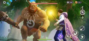 A student casting at a Giant Ogre in a forest clearing