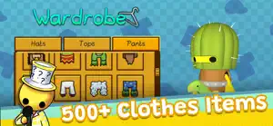 Wardrobe screen with hats, tops and pants and a cactus costume