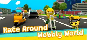 Street race with taxis, a scooter and a police car through the Wobbly town