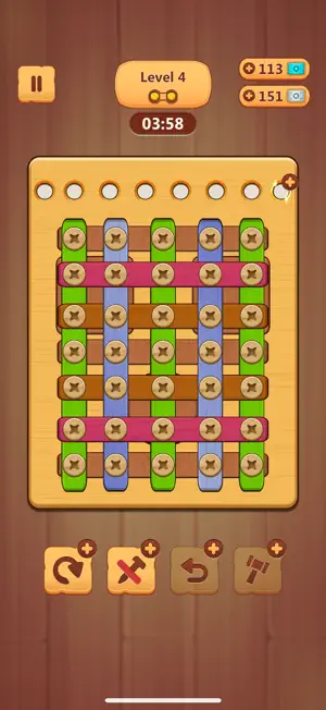 Board of coloured planks pinned by bolts with a timer above