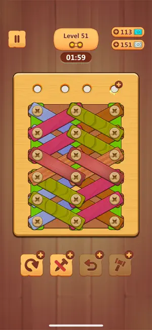 Level fifty-one with tightly packed planks and a running clock