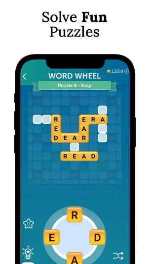 Word wheel puzzle with letters connected into words
