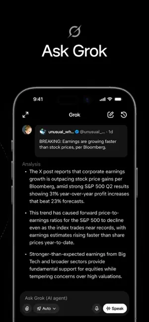Ask Grok: Grok summarizing an earnings news story in a chat