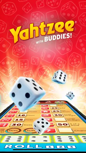Promotional art with dice tumbling over a scorecard