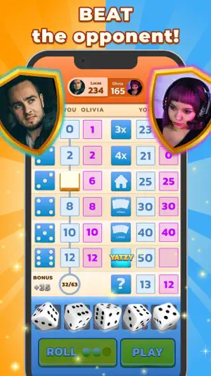 Two-player scorecard, Lucas 234 against Olivia 165, with 30 and 40 entered for both straights