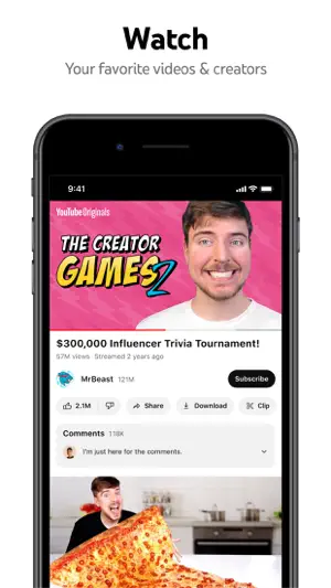 Video page with view count, subscribe button and comments