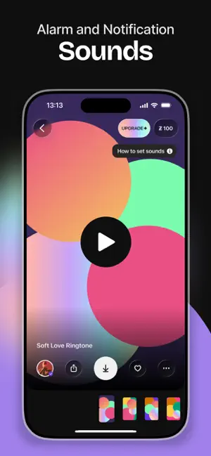Soft Love Ringtone player with download, share and favourite buttons and a How to set sounds tip