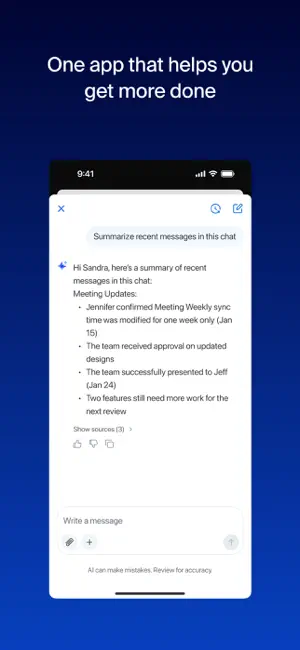 AI Companion summarising recent chat messages with expandable sources