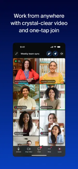 Gallery view of a team video call with eight participants